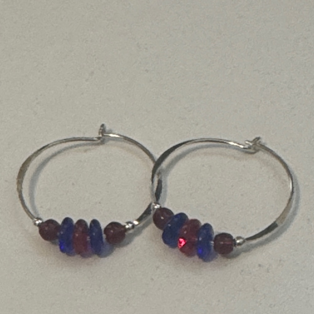 Chic Silver Hoops with Blue and Red Accents
